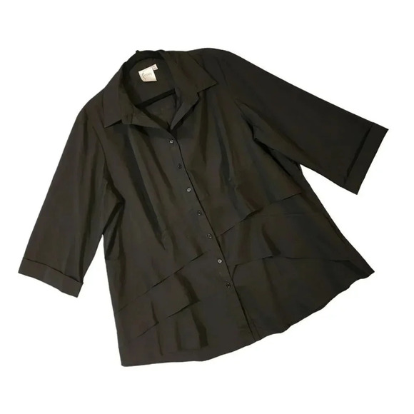New $225 Finley Women's Black Cotton Jenna Button-Down Ruffle Poplin Top Size 2X - Picture 7 of 9